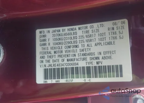 2007 Honda Cr-V Lx from USA, damaged, VIN JHLRE48347C006894